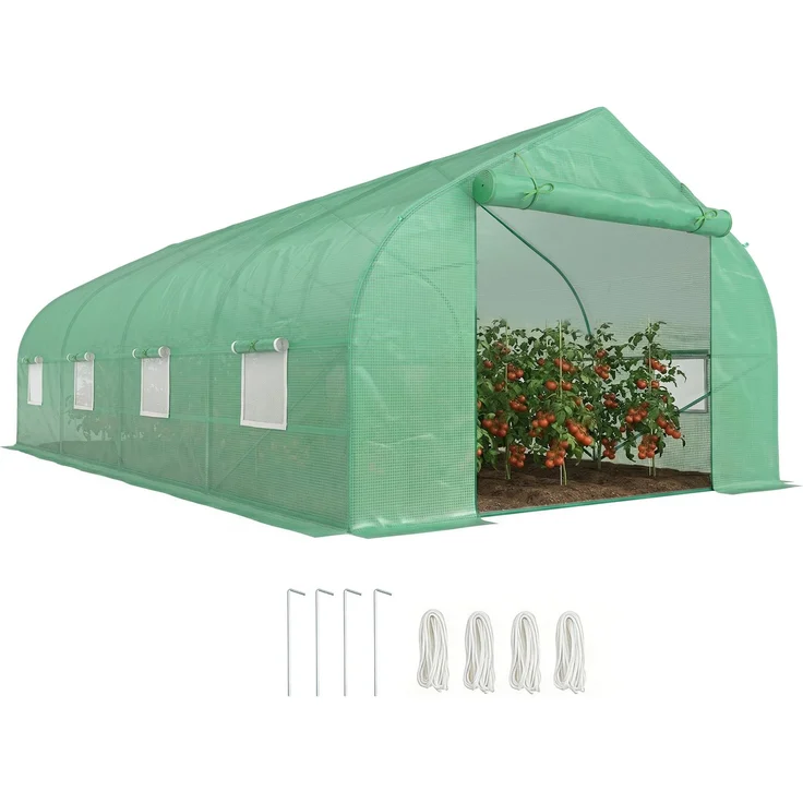 Outsunny Foliengewächshaus, Eisenrohr, PE, Grün, 595L × 300B × 200H cm – Bild 1