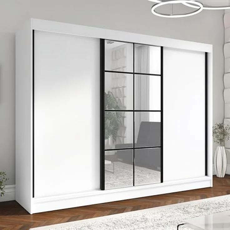 A&J MöbelLand GmbH Schwebetürenschrank ORAVELLE 3-türiger Kleiderschrank mit Spiegel, 4 Schubladen (Kostenlose Lieferung – nur für kurze Zeit! TOP ANGEBOT! Geräumiger Schrank mit einer Breite von 200 cm und Spiegel, ideal zur Aufbewahrung von Kleidung ... – Bild 3