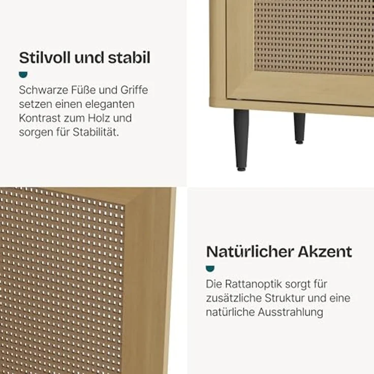 Fernsehschrank Lukhomso 152x40x54 cm Eicheoptik/Rattanoptik [en. casa] – Bild 4