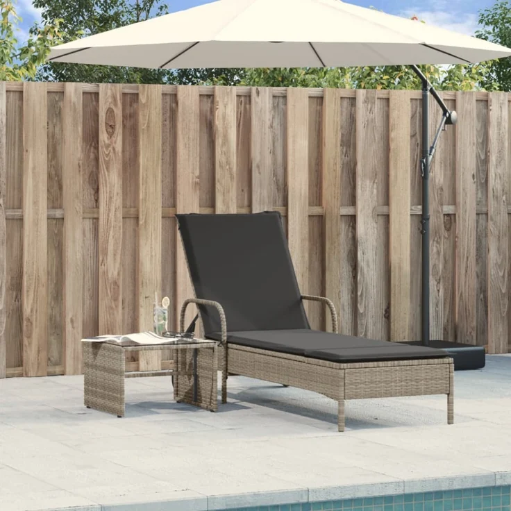 vidaXL Sonnenliege mit Rollen und Auflage Hellgrau Poly Rattan 368313 – Bild 7