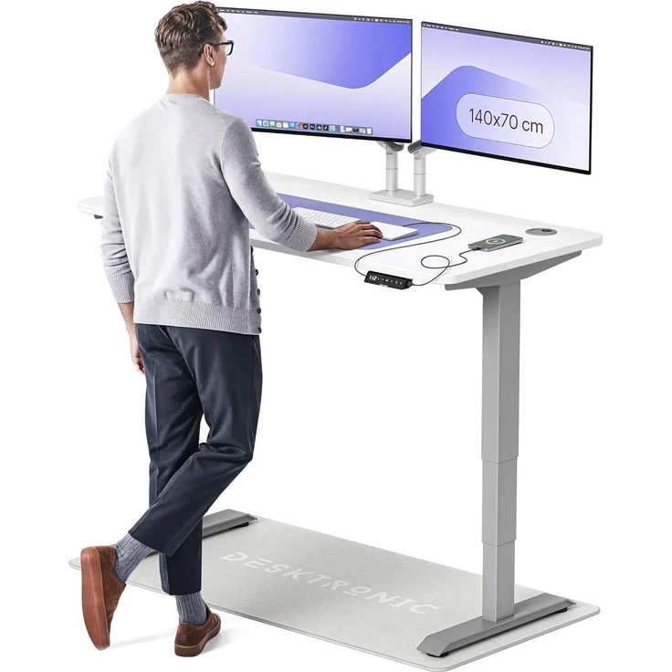 Höhenverstellbarer Schreibtisch - Höhenverstellbar Elektrisch mit Flüsterleisem Dual-Motor & Touchscreen - Hohe Tragfähigkeit - Stehtisch von Desktronic, Grau + Weiß, 140x70 cm – Bild 1