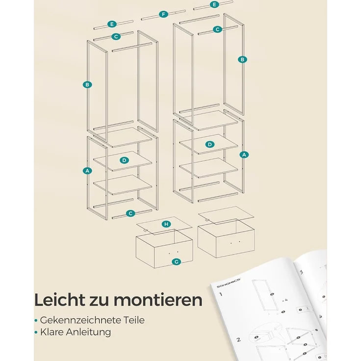 Songmics Kleiderschrank Kleiderständer hochbelastbar, 2 Schubladen, 4 Ablagen, braun – Bild 6