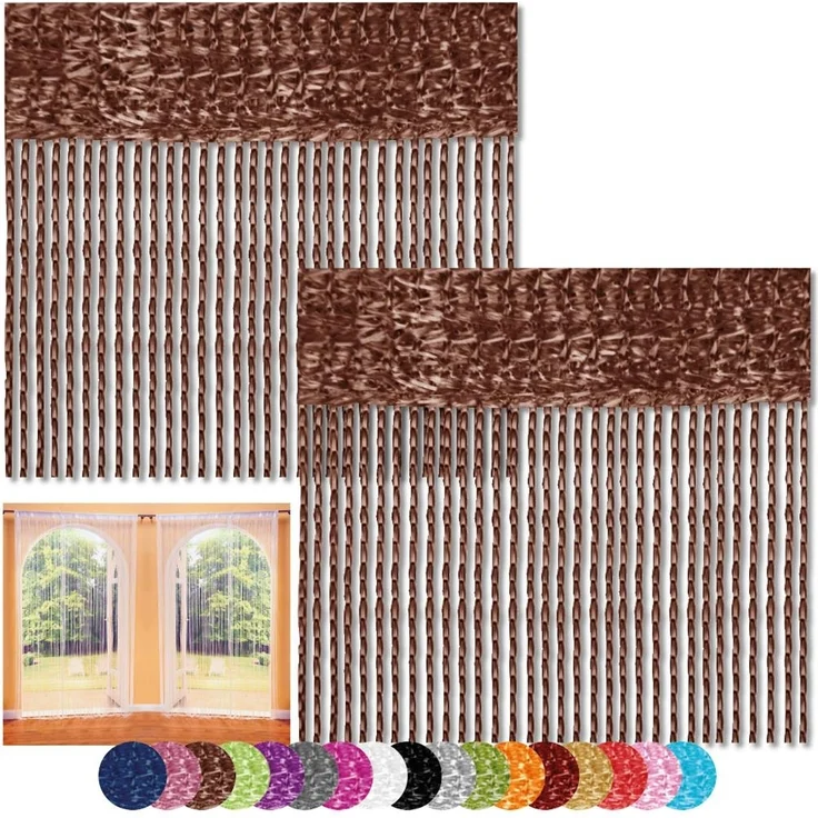 Fadenvorhang 2er Pack Gardine Raumteiler, Auswahl: 90x240 braun - schokobraun – Bild 1