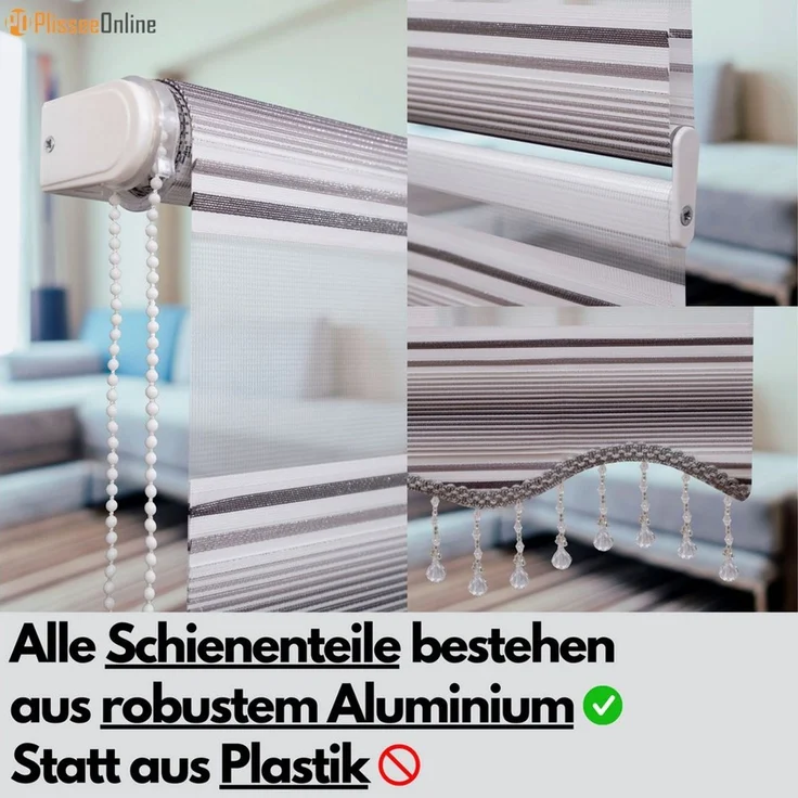 Doppelrollo Doppelrollo Klemmfix ohne bohren für Fenster und Türen mit Perlen, Plisseeonline, blickdicht, Klemmfix, Klemmfix, Jalousie freihängend mit Klemmträger, Seitenzugrollo, einfache Montage – Bild 3