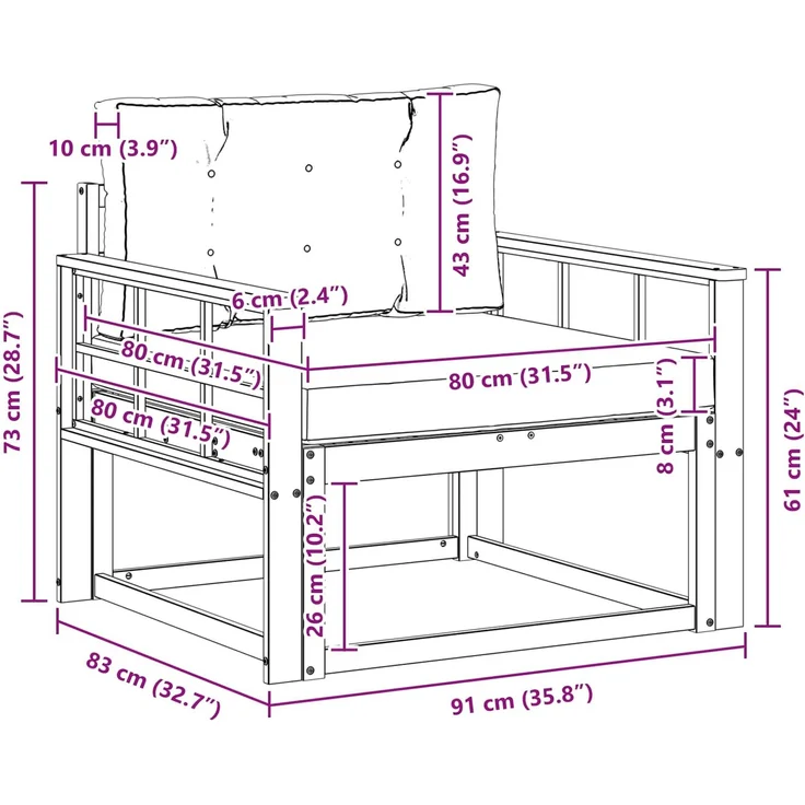 vidaXL Outdoor Mittelsofa Massivholz Akazie Natur 3436277 – Bild 7