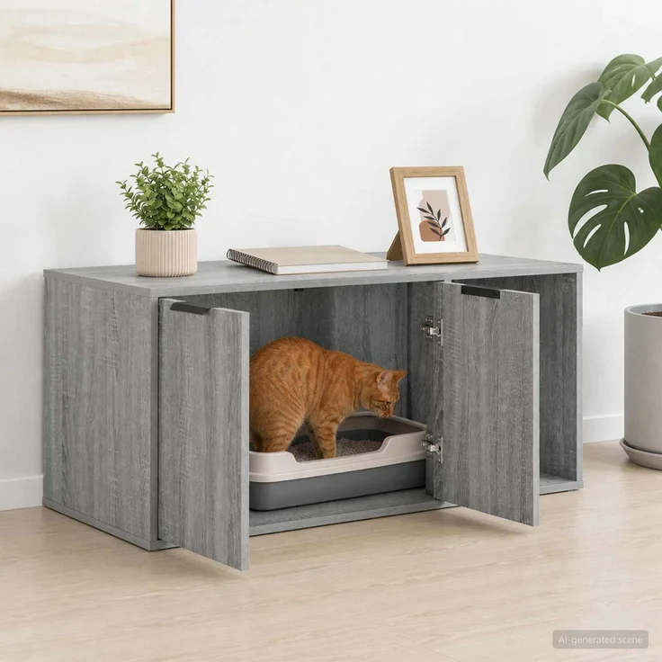 vidaXL Katzenkiste Möbel Sonoma-Grau 100 x 49 x 45 cm Holzwerkstoff 8014756 – Bild 4