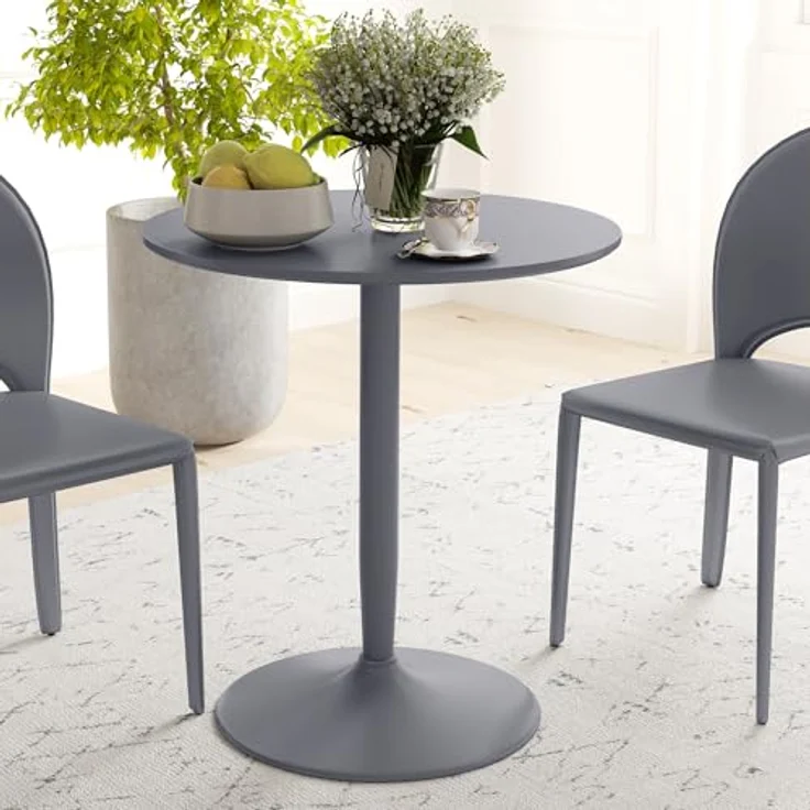 HOMCOM Esstisch 70x70 cm rund Küchentisch für 2 Personen Esszimmertisch mit Stahlbein, Rutschfester Fußauflage Säulentisch moderner Kaffeetisch für Küche, Esszimmer und Wohnzimmer Grau – Bild 8