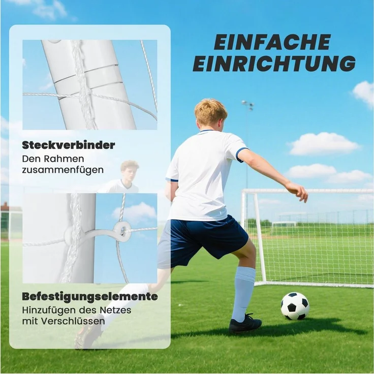 SPORTNOW Fußballtor mit Netz, Erdhaken (Kunststoff-Rahmen, 1 St, Fußball Tor), 180L x 92B x 124H cm, für Garten, Park, Strand – Bild 3