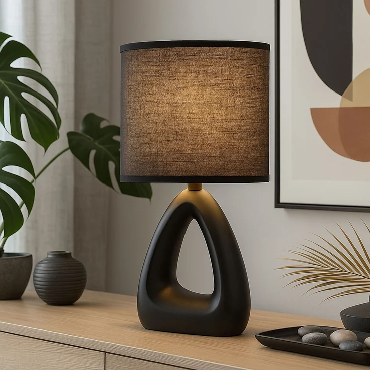 2er Set Tischleuchte, Keramik Textil, schwarz, H 30 cm – Bild 4