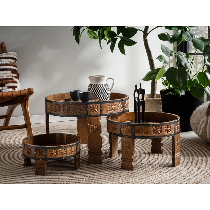 Chakki 3er Set Couchtische aus Massivholz rustikal – Satztische Beistelltische Naturholz für Wohnzimmer und Deko – massivum – Bild 2