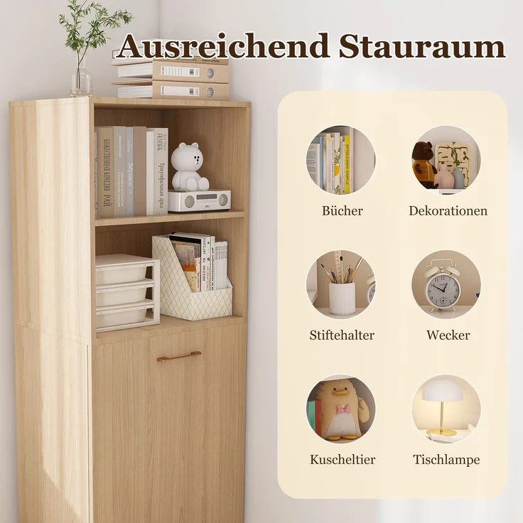 Ausziehbarer Schreibtisch mit Stauraumschrank & Kippsicherung, platzsparender Klappschreibtisch mit verstellbaren Ablagen & ausziehbarer Tischplatte für Schlafzimmer & Arbeitszimmer, Helle Eiche natur--Naturholz--76x55x136cm--YOUDENOVA – Bild 6