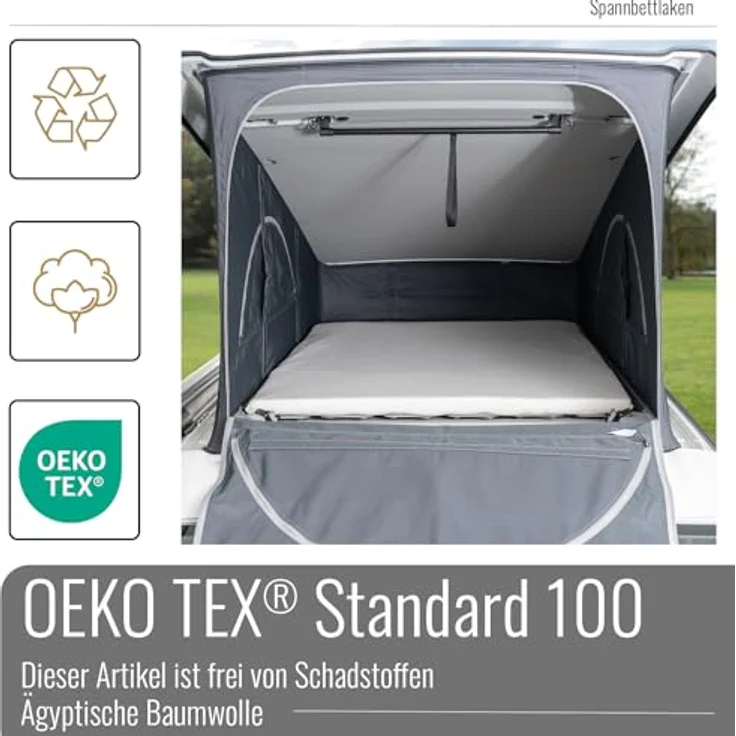 BLACK FOREST FOX Spannbettlaken Spannbettlaken VW T6.1 California Aufstelldach, Baumwolle, Gummizug: rundum, Weiß – Bild 3