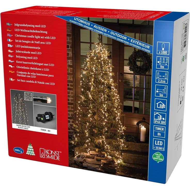 KONSTSMIDE LED-Baummantel Weihnachtsdeko aussen, Christbaumschmuck, 1080-flammig, Micro LED Compactlights Lichterkette mit Ring, 6 Stränge à 180 Dioden – Bild 1