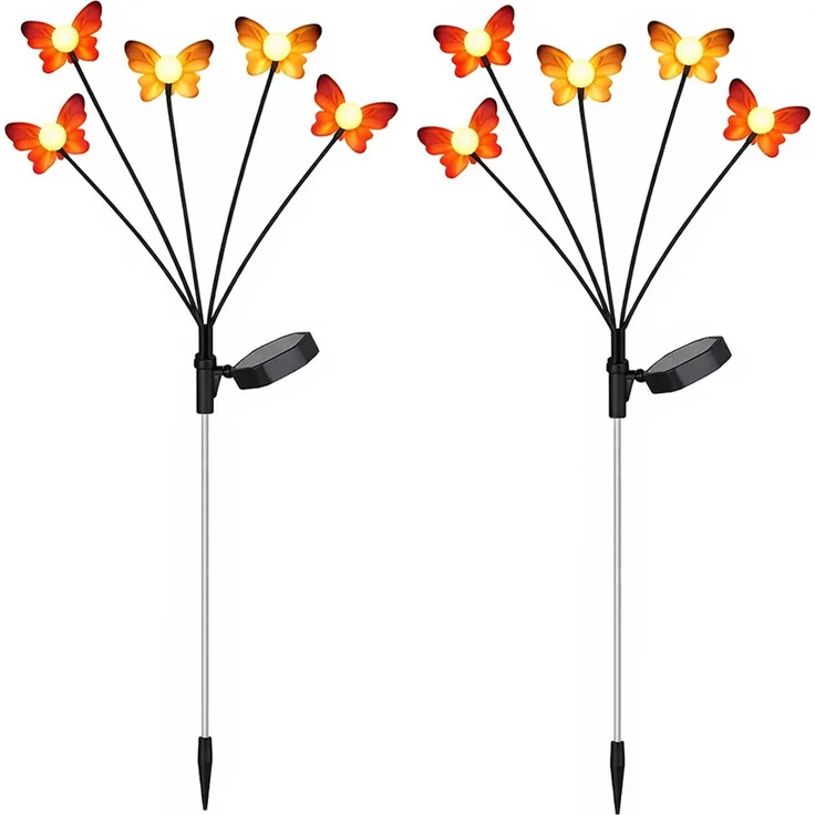 2x LED Solarleuchte, Stecklampe, Schmetterling, H 68 cm