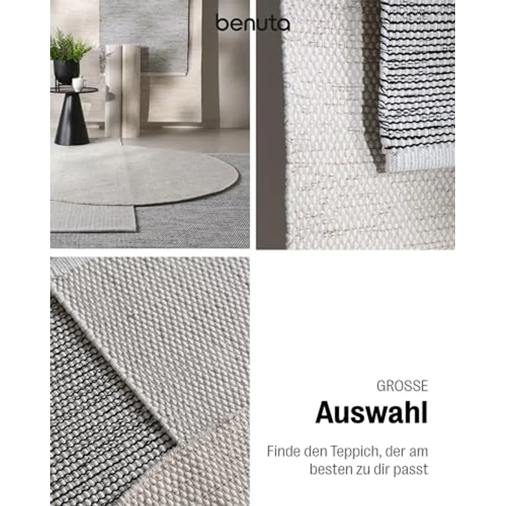 benuta Baumwollteppich, Uni, Weiß, Rechteckig 60x120 cm, Oeko-Tex® Standard 100, für Fußbodenheizung geeignet, Kurzflorteppich – Bild 7