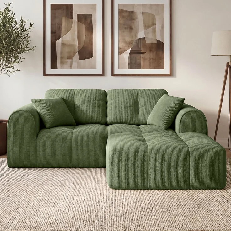 skølm 'Vanaheim' Sofa 2 Sitzer mit Hocker & 2 Kissen, Cloud Sofa dunkelgrün, Chenille-Stoff, Vollschaumcouch mit Federkern und Vakuum-Kompression, kein Aufbau erforderlich – Bild 1