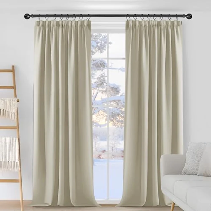 Deconovo Verdunklungsvorhänge mit Kräuselband Blickdicht Übergardinen Creme | 2er Set, H 175 x B 140 cm, Gardinen für Schienensystem, Hitzeschutz, Kinderzimmer Vorhang, für Wohnzimmer, Übergardinen – Bild 2