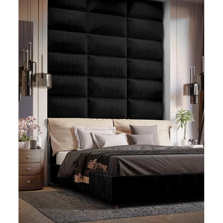 Muralo Samt Wandkissen Stoff Polsterpaneel Schlafzimmer Wohnzimmer Bett Wandpolster Bettkopfteil Lendekissen Modern Luxus Gepolstert Polster Paneel (Schwarz, 80x20 cm) – Bild 2