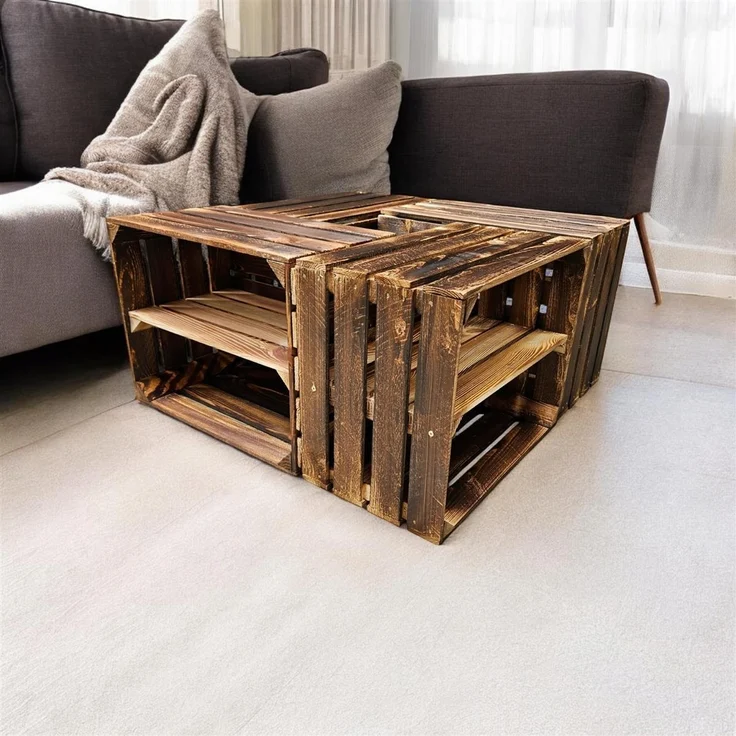 Holzkiste Regal mit Ablage Lang 50 x 40 x 30cm Geflammt – Bild 4