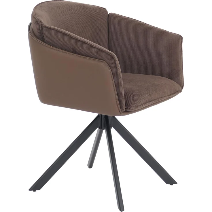 6er-Set Esszimmerstuhl HWC-R24, Küchenstuhl, drehbar Metall Kunstleder Stoff/Textil Cord ~ dunkelbraun – Bild 8