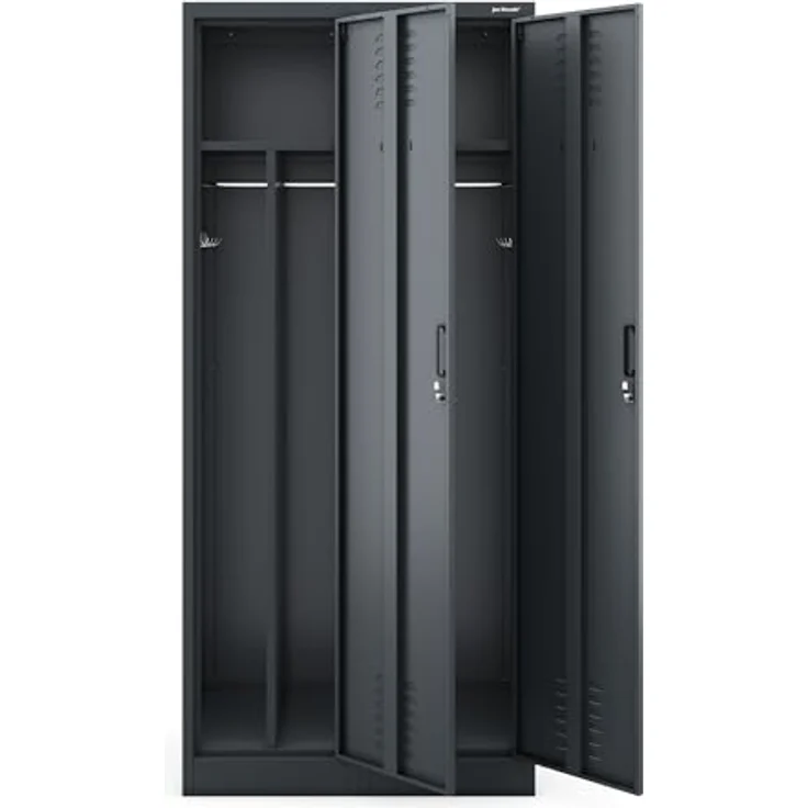 Jan Nowak Spind Schrank, Kleiderschrank, Metallschrank, Schließfachschrank | 2 Abteile mit Kleiderstange, Lüftungsschlitze, Trennwände, 4 Kleiderhaken pro Abteil | 180 cm x 80 cm x 50 cm (Anthrazit) – Bild 5