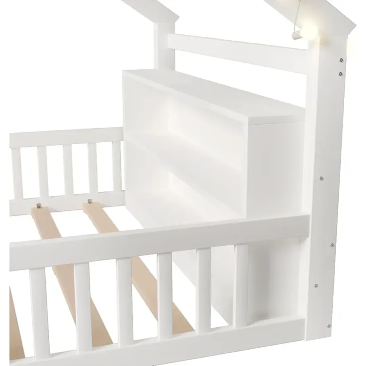 Hausbett mit Lattenrost und Rausfallschutz, 140x190cm, Kinderbett, Jugendbett, Einzelbett, Kiefer – Bild 8