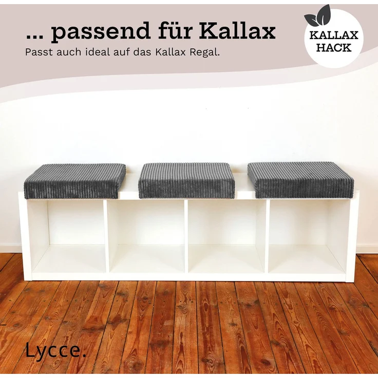 Lycce Bankauflage Klemmkissen mit Leiste - Cord, Polsterung, rutschfest Grau 8x40x38cm – Bild 9