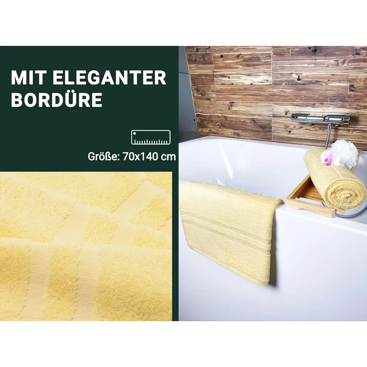 ZOLLNER 5er Set Duschtücher, 70x140 cm, 100% Baumwolle, gelb – Bild 4