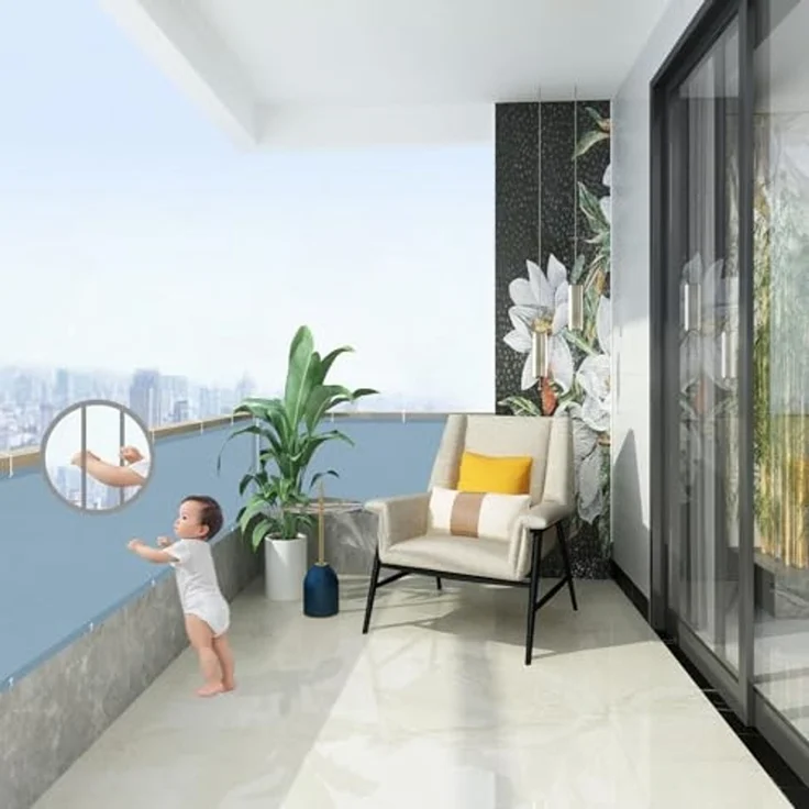 AXT SHADE Balkon Sichtschutz Wetterfest 90x600 cm Balkonverkleidung Balkonabdeckung Balkonbespannung Blickdichte Windschutz und UV-Schutz mit Kabelbinder für Balkongeländer-Graublau – Bild 4