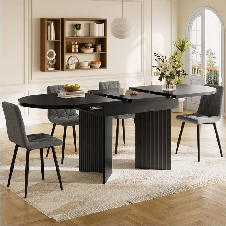 Odikalo Esstisch Küchentisch Wohnzimmertisch, Ausziehbar (120-160×80cm), Tisch, Küchentisch, Ausziehtisch, mit Hilfe innenliegender Einlegeplatten auf 120-160cm ausziehbar, für Küche und Wohnzimmer)