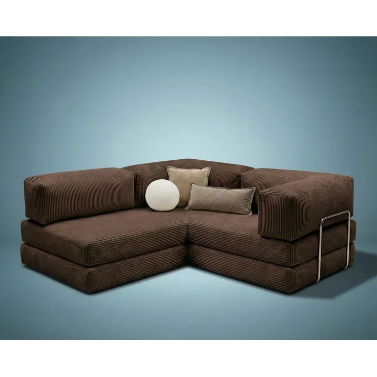Ecksofa mit Schlaffunktion, 300 cm, braun, 100% Gerippter Plüschstoff, Abnehmbarer Bezug, 4 Kissen, haustierfreundlich, rutschfest – Bild 10