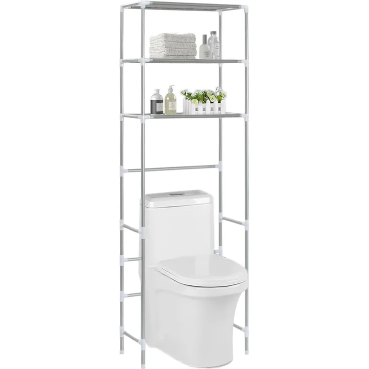 vidaXL Toilettenregal 3 Ablagen Silbern 53x28x169 cm 282464