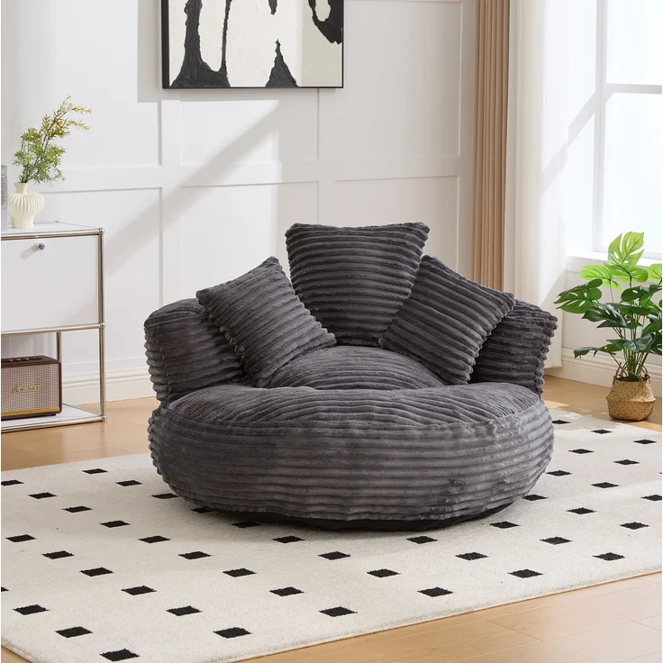 Sitzsack 108x108x52 cm in Dunkelgrau aus Cordstoff mit hoher Rückenlehne und Armlehnen – Bild 2