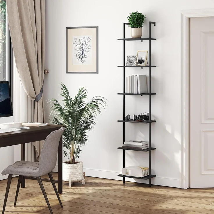Leiterregal 6stöckig Bücherregal 39 x 24 x 200,5 cm Schwarz – Bild 6