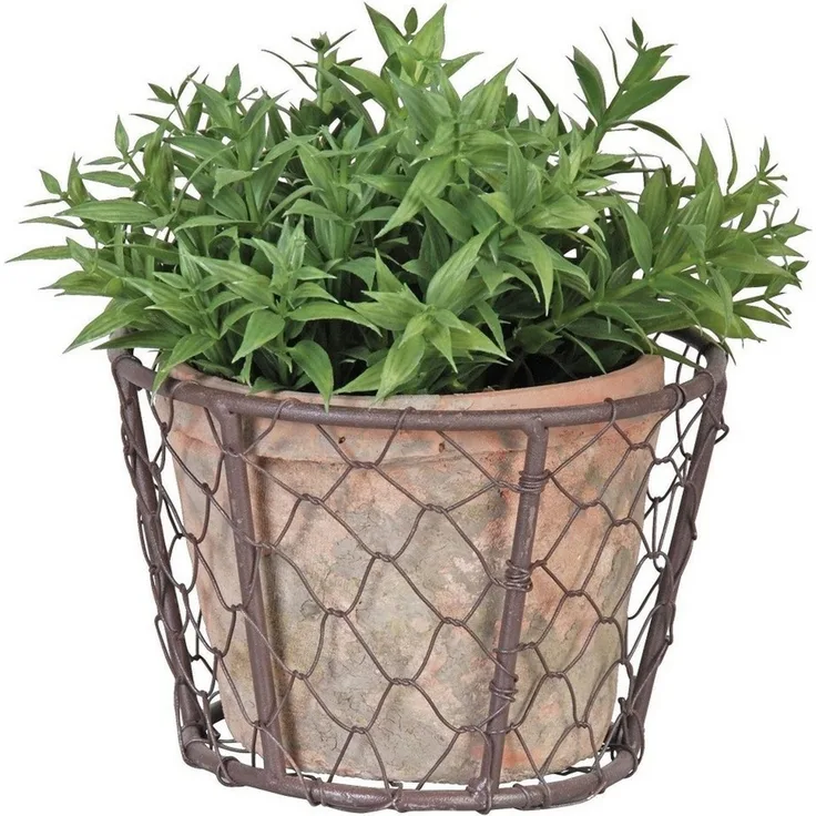 8 cm hoch Aged Terracotta Korb Blumentopf Übertopf Umtopf rund Drahtkorb Garten