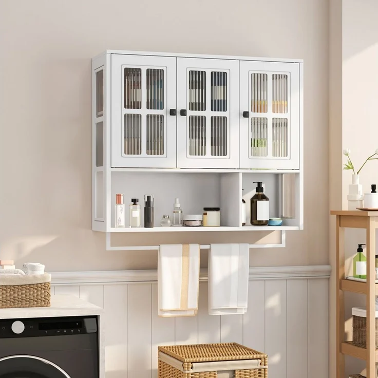 STILVORA Hängeschrank mit Glastür&Handtuchhalter,Wandschrank Badezimmerschrank mit Stauraum – Bild 5