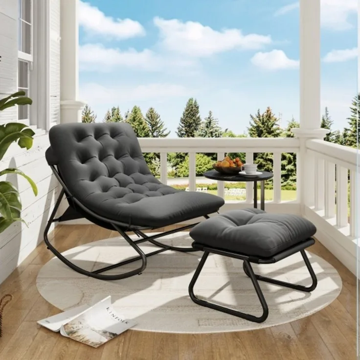 AOXUN Schaukelstuhl Loungesessel Metall Schwarzgrau (2 St), mit Hocker