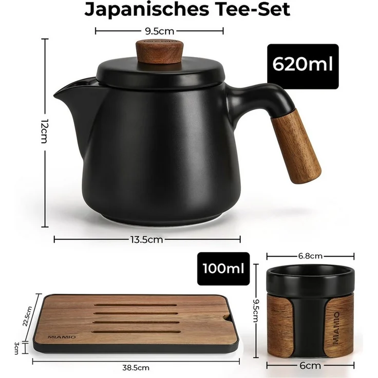 MiaMio Teeservice japanisch mit 6 Teebechern, 100 ml, Schwarz, Keramik – Bild 2