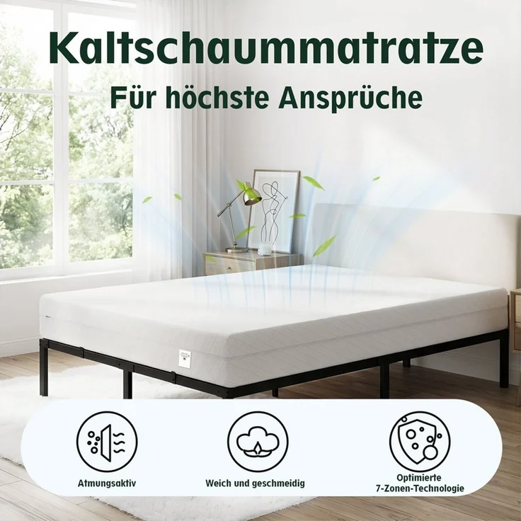 Komfortschaummatratze kaltschaummatratze, 20 cm extra dicker Schaumstoff, H3 Weiß, PFCTART, 20 cm hoch, (Set, Kaltschaummatratze 140x200 für Rücken & Seitenschläfer, Öko Tex), Kühlend atmungsaktiv, 7 Zonen ergonomisch, Bezug waschbar bis 60°C – Bild 2