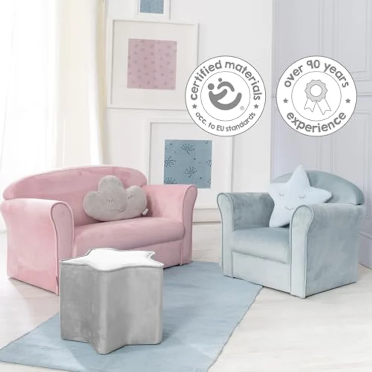 roba Kindersofa 'Lil Sofa' mit Armlehnen - Bequeme Kindercouch mit Samtstoff - Rosa – Bild 10