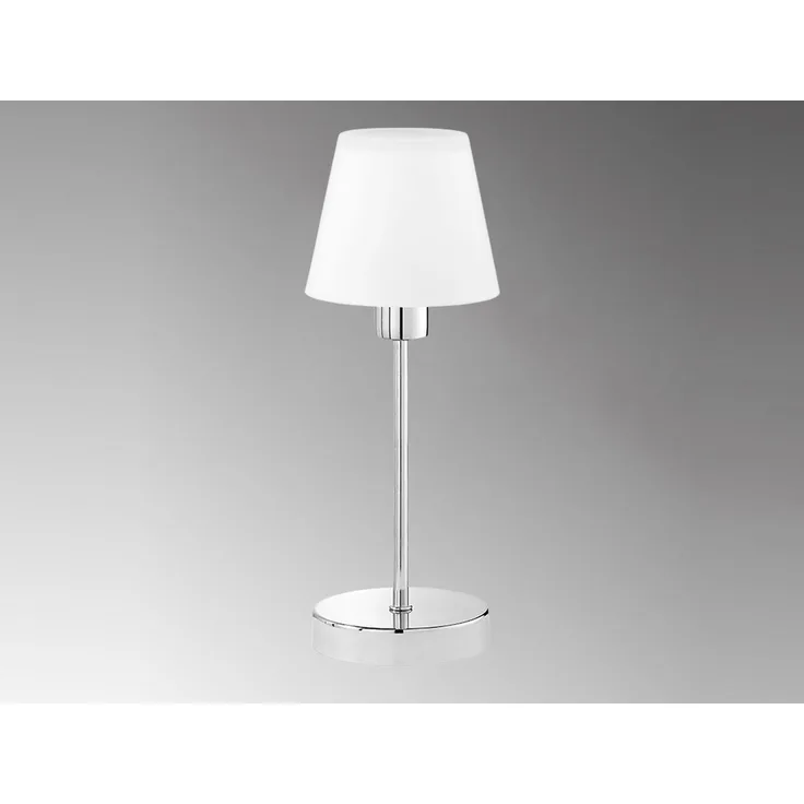 Tischleuchte LUIS II, Glasschirm Weiß Sockel Chrom - Touchfunktion, Höhe 32cm