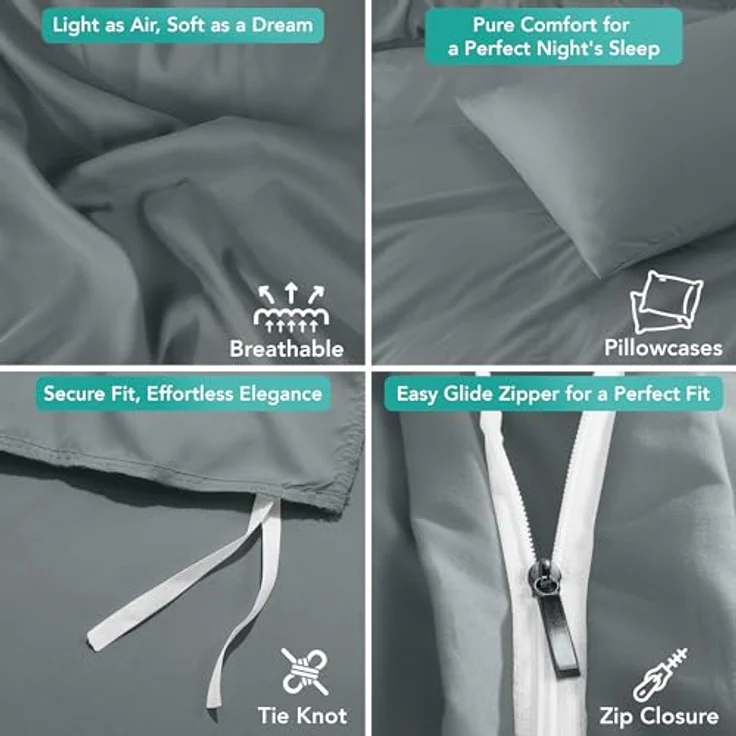 Utopia Bedding Bettbezug-Set mit Kissenbezügen – 2-teiliges Bettwäsche-Set mit Reißverschluss – 1 Bettbezug mit 1 Kissenbezug – weich gebürstete Mikrofaser (Doppelbett/XL Doppelbett, Grau). – Bild 6