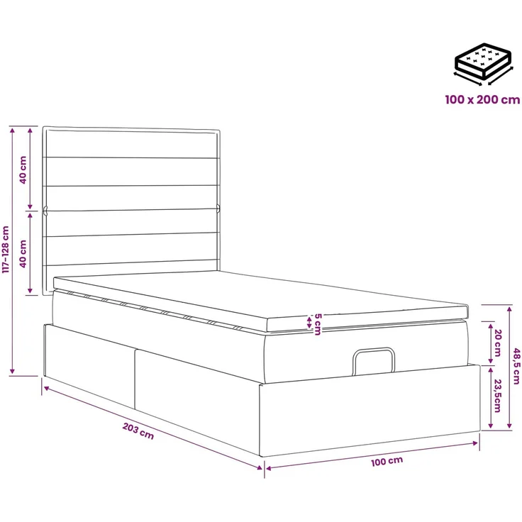 vidaXL Ottoman Bett mit Matratze mit Kopfteil Blau 100 x 200 cm Stoff 3457389 – Bild 12