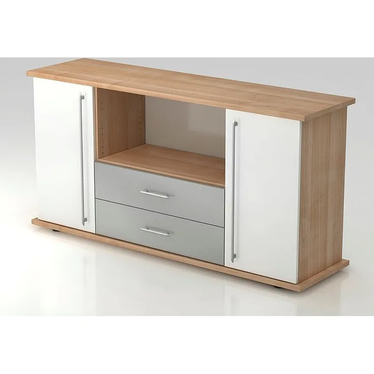 Sideboard 2 Türen, 2 Schübe RE Nussbaum / Weiß