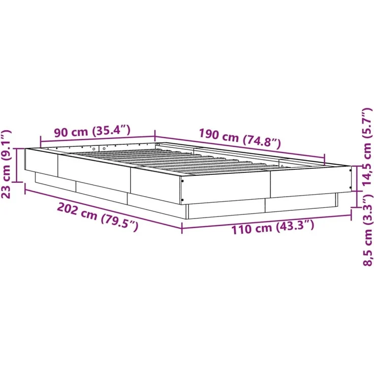 vidaXL Bettgestell Räuchereiche 90x190 cm Holzwerkstoff 3281242 – Bild 10