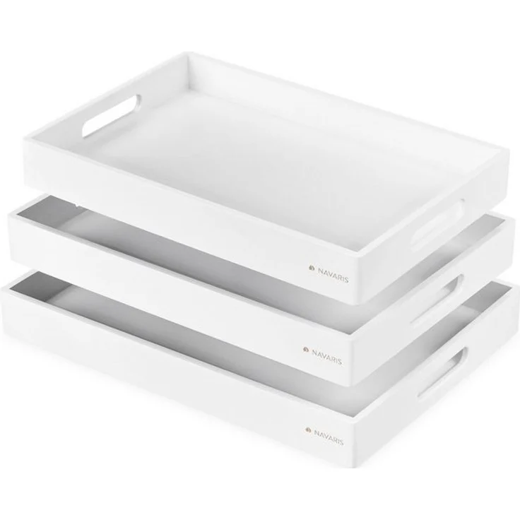 Navaris Tablett Serviertablett - 3x Servierplatte - rechteckig - Tabletttisch, Bambus, (3-tlg) – Bild 4