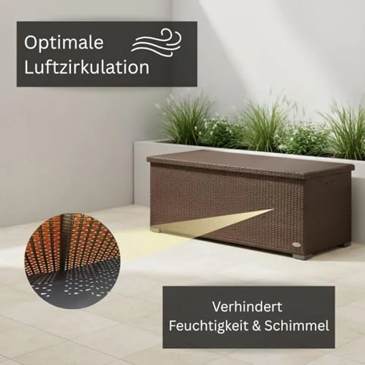 RS Trade 'Sienna' XL Kissenbox mit Doppel-Hubautomatik und Innenverkleidung, ca. 650 Liter, Polyrattan java braun, 60 x 73 x 155 cm – Bild 7