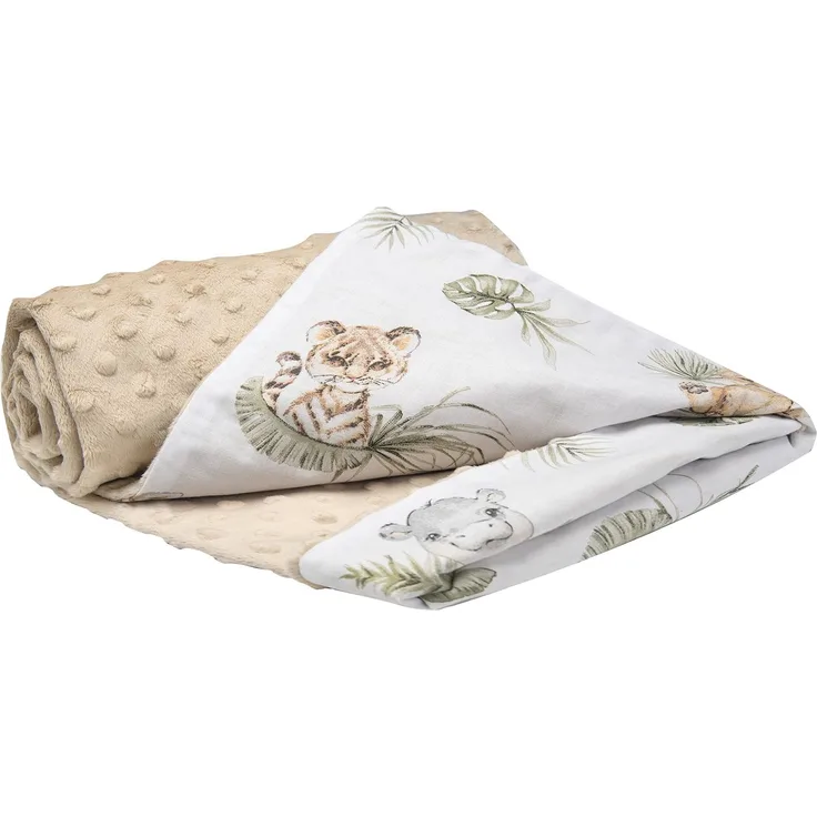 Medi Partners Babydecke Baby Decke Neugeborenen - Kuscheldecke Geschenk Babydecken 75x100 cm für Kleinkinder Mädchen Krabbeldecke Kinderbett Kinderwagen 100% Baumwolle (Safari mit beigem Minky)