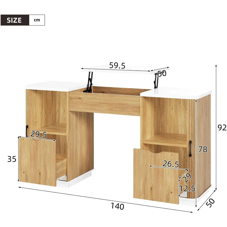 Höhenverstellbarer Schreibtisch mit Stauraum, 140x50x78/92 cm, Weiß/Eichenoptik – Bild 5