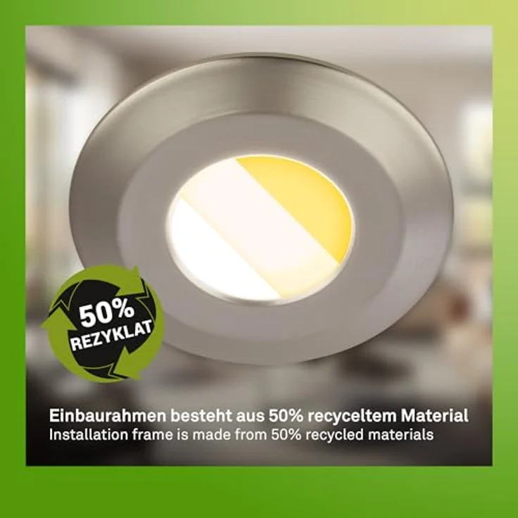 BRILONER LED Bad Einbaustrahler 3er Set, dimmbar, Farbtemperaturwechsel 2500K-4000K, IP44, 50% recyceltes Gehäuse, flach, Matt-Nickel – Bild 2